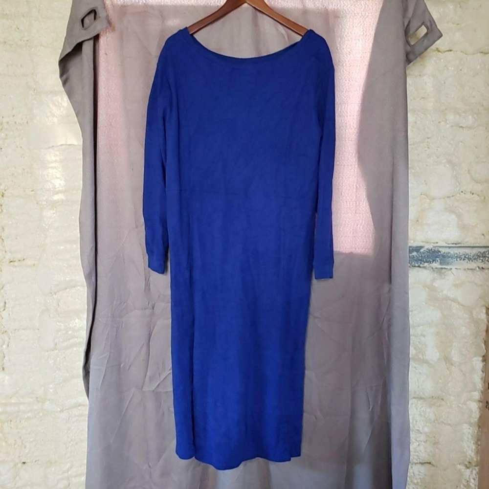 Woman Within Dress Womens 24 Blue Solid Long Sleeve Scoop Neck Thermal Midi